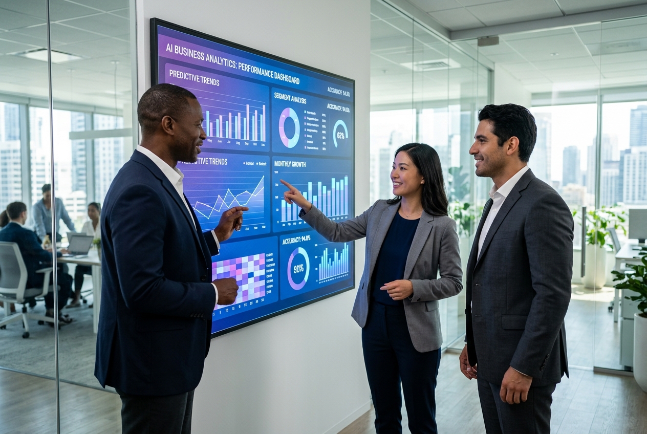 IntelliNexa team reviewing AI dashboard