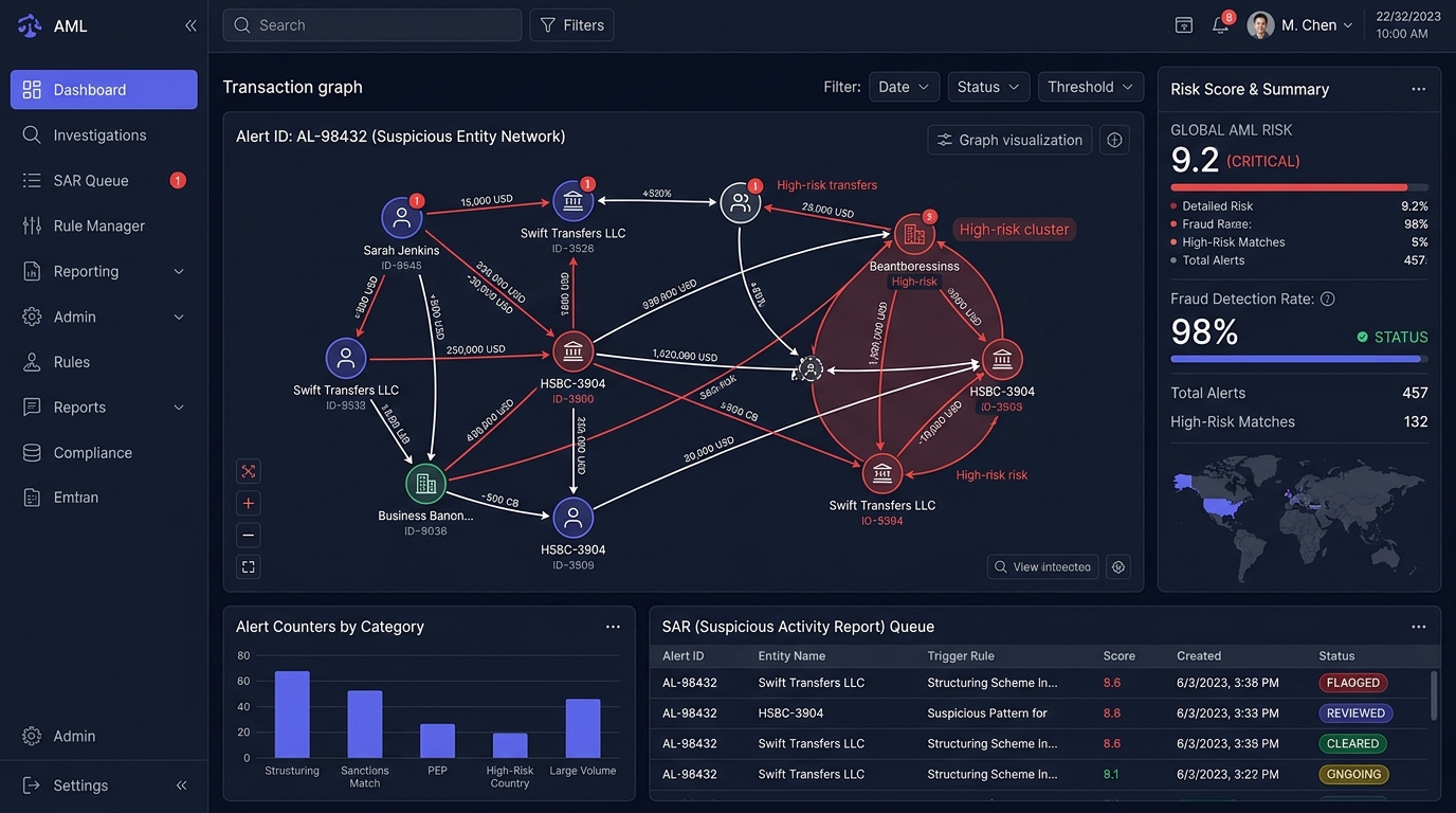 Anti-Money Laundering (AML) dashboard interface