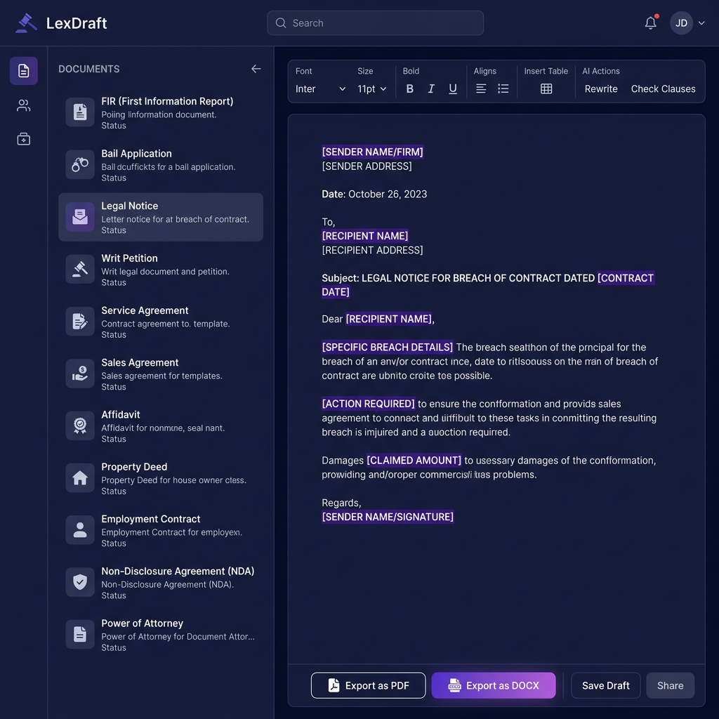 LexDraft — Smart Legal Drafting